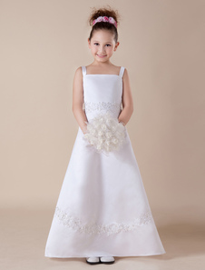 Sweet White Sleeveless Embroidery Satin Flower Girl Dress