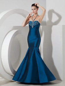 Amazing Mermaid Blue Satin Floor Length Prom Dress