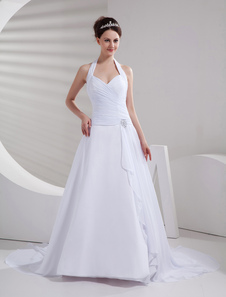 Amazing White Halter A-line Chiffon Sweep Wedding Dress