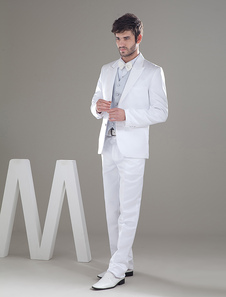 Formal White Single Breasted Button Worsted Groom Wedding Tuxedo