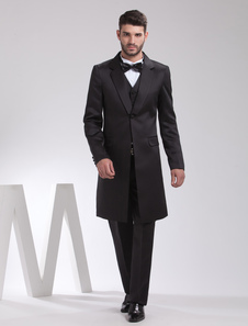 Traditional Black Single Breasted Button Worsted Groom Wedding Wear