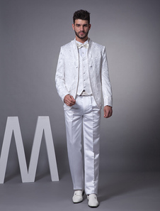 White Single Breasted Worsted Groom Suit