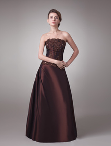 Glamour Chocolate A-line Strapless Sequin Backless Mother of the Bride Dress 