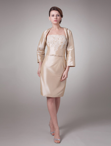 Champagne Two-Piece Taffeta Mother Of Bride And Groom Dress Wedding Guest Dress