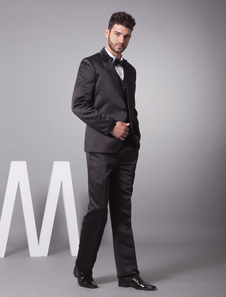 Black Wrosted Lace Embroidery Men's Wedding Suit