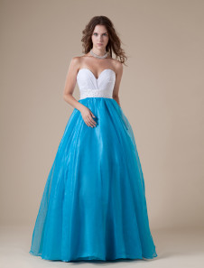 Blue Sweetheart Beading Organza Woman's Prom Dress