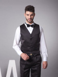 Black Satin Buttons V-Neck Tailored Wedding Groom Vest 