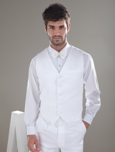 Vintage White Satin Buttons V-Neck Fashion Groom Vest