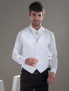 White Satin Buttons V-Neck Tailored Wedding Groom Vest 