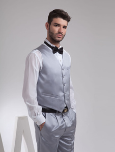 Charming Silver Satin Buttons V-Neck Wedding Groom Vest