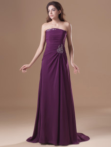 Elegant Grape Chiffon Beading Strapless Women's Evening Dress 