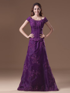 Lavender Evening Dress Organza Off The Shoulder Formal Dress Sleeveless Beading Court Train Occasion Dress 