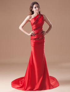 Amazing Red Sequin One-Shoulder Fashion Evening Dress
