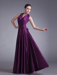 Lavender Evening Dress Halter Sleeveless Satin Mother'S Dress Back Design Floor Length Formal Dress