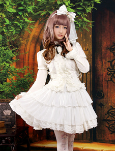 Classic White Long Sleeves Layered Chiffon Lolita Outfits 