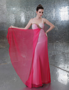 Sheath Pink Polyester Rhinestone Straps Neck Sweep Women's Prom Dress 