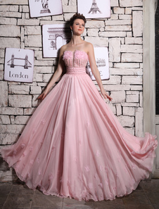 Pink Strapless  Chiffon Evening Dress Milanoo
