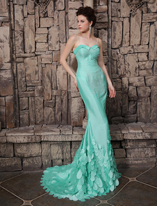 Mermaid Green Neck Sweep Evening Dress Milanoo