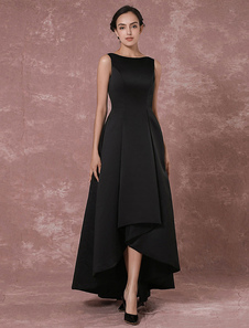 Black Prom Dresses 2021 Long Backless Evening Dress Taffeta High Low Pleated Party Dress