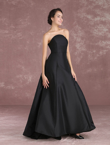 Black Celebrity Dress Taffeta Strapless Sleeveless Prom Dress Oscar Red Carpet Dress With Train Milanoo