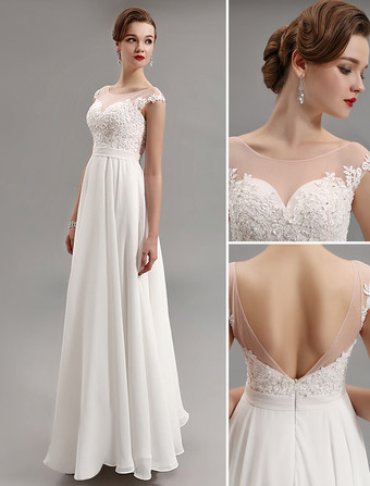White Prom Dresses 2023 Long Ivory Backless Party Dress Chiffon Illusion Neck Floor Length Evening Dress Wedding Guest Dress Free Customization