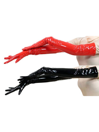 Women Red Gloves Pvc Elbow Length Gloves