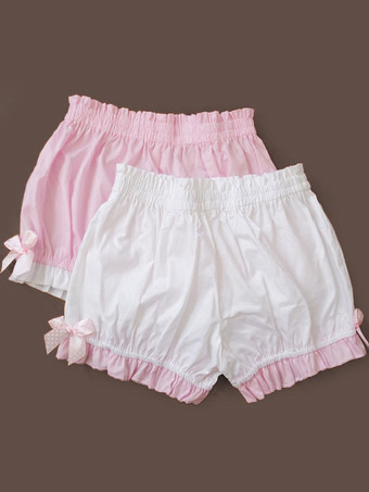Pantalones cortos de 100% algodón color liso con volante fruncido estilo dulce