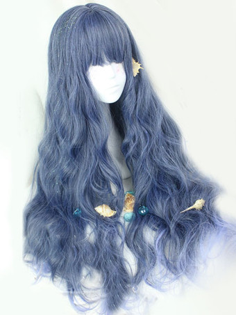 Sweet Lolita Wigs Long Curly Royal Purple Harajuku Fashion Wigs With Blunt Fringe