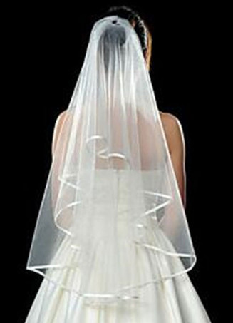 Velo de novia 2023 de tul blanco de una capa con cinta