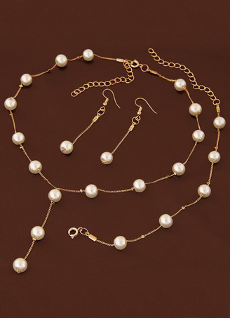 Wedding gioielli Set collana di perle con bracciale e orecchino oro Accessori nuziali In 3 pezzi