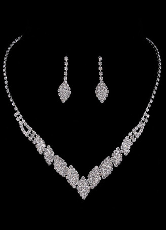 Brautschmuck Sets Silber Strass elegante Halskette und Ohrringe für Hochzeit