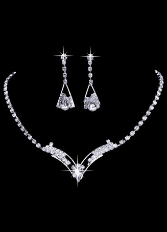 Trendiges Strass Brautkleider&Accessoires Schmuck/Juwelen 2023 Set in Silbern mit Outfit