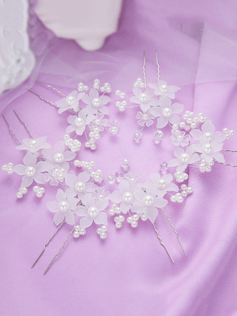 Weiße Hochzeits-Kopfbedeckungen  Blumen  Haarnadeln  Perlen  Braut-Haarschmuck (1 Stück)