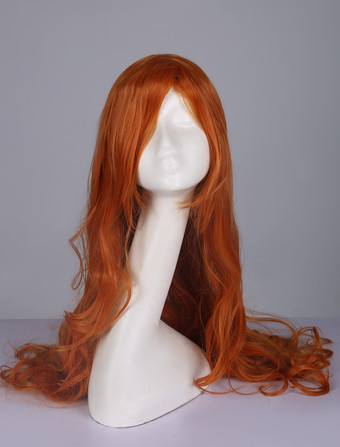 Tousled Curly Wig Central Parting Body Wave Orange Long Women Wig