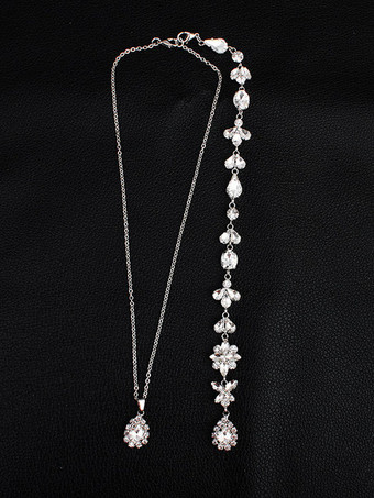 Collar nupcial de plata del collar del fondo de la boda Joyería nupcial moldeada del Rhinestone