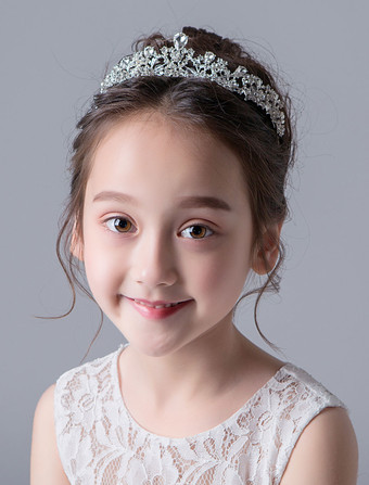 Accessori per capelli Flower Girl Tiara Silver Kids Strass Beaded Little Girl Headpieces