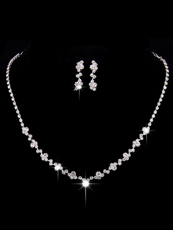 Collana di gioielli in argento Set di gioielli di strass perline Collana e orecchini da sposa
