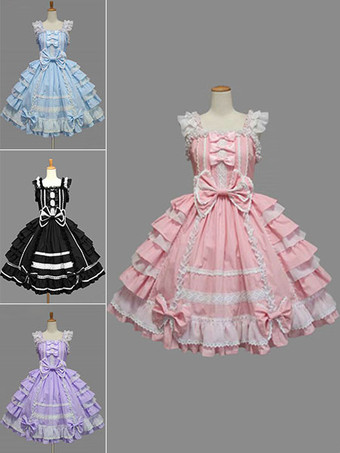 Süße Lolita Kleid JSK rosa Baumwolle Lace Bow Rüschen geschichteten Lolita Jumper Rock Lolita Rock 2023