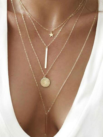 Gold Chain Necklace Star Layered Pendant Necklace Women Jewelry