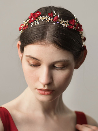Red Wedding Headband Rhinestones Headpieces Beaded Bridal Hair Accessories
