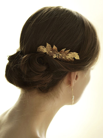 Gold Wedding Comb Alloy Leaf Shape Bridal Hair Accessories