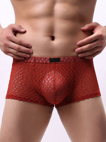 Sexy Panties For Men Orange Boxer Semi-Sheer Men Lingerie