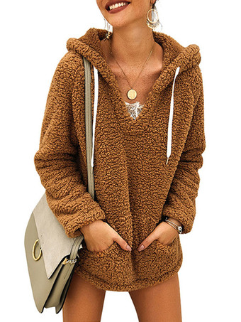 Teddy Bear Hoodie Women Oversized Faux Fur Sweatshirt