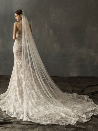 Wedding Veils One-Tier Pearls Cut Edge Drop Bridal Veil