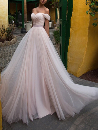 Wedding Dresses 2023 A Line Off The Shoulder Short Sleeves Sash Sweetheart Neck Bridal Dresses