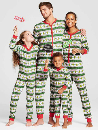 Pyjama de famille assorti vert combinaison de motif de Noël vert Déguisements Halloween Cadeau Noël