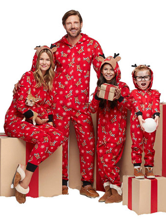 Family Christmas Pajamas Christmas Pattern Red Family Sleepwear Jumpsuit