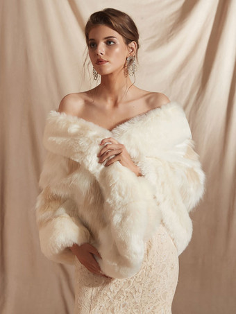 Wedding Wraps White Faux Fur Bridal Winter Warm Cover Ups 2023