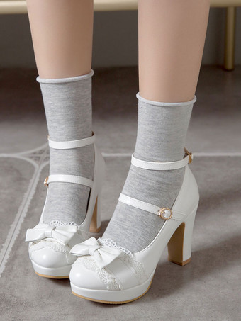 Sweet Lolita Footwear Bow Lace Leather Platform Tacón grueso Lolita Shoes