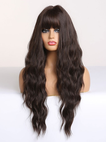 Long Wig Curly Synthetic Wigs With Blunt Bang